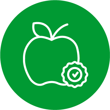 icono de una manzana con sello de calidad
